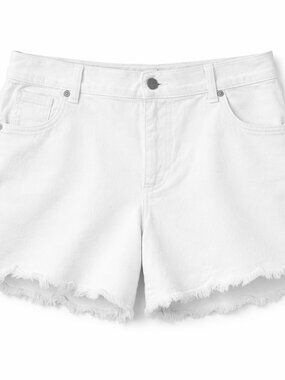 LOFT White Frayed Hem Denim Shorts Size 12 High Rise Raw Hem